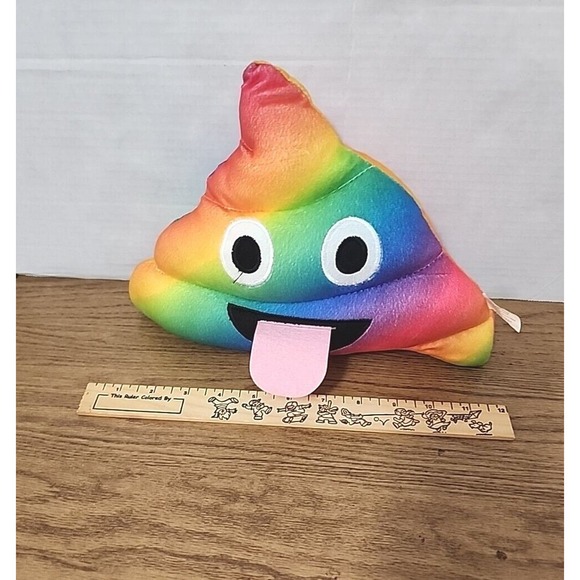 Rainbow Unicorn Poop Emoji Plush Pillow Toy, Big Eyes, Long Tongue - Picture 2 of 5